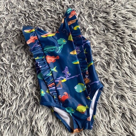 Disney Store Luca Ruffle Swimsuit for Girls Alberto Sea Monster Fish Blue Size 2 - Picture 2 of 10